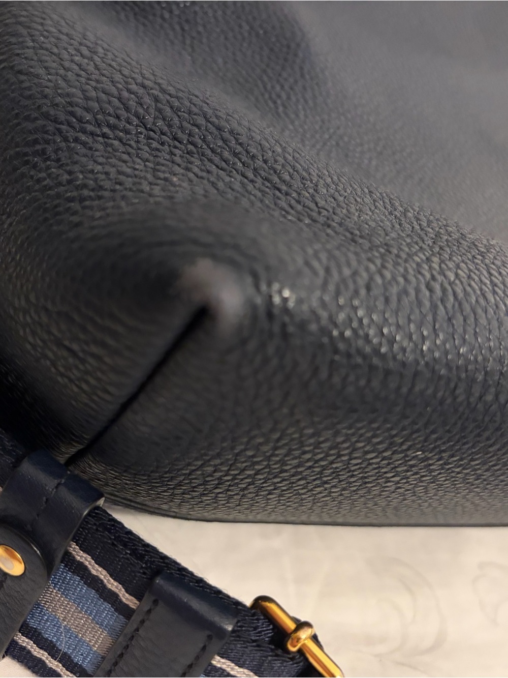 Prada Vitello Daino 2 Strap Navy Leather Bag with Striped Strap - Picture 6 of 10